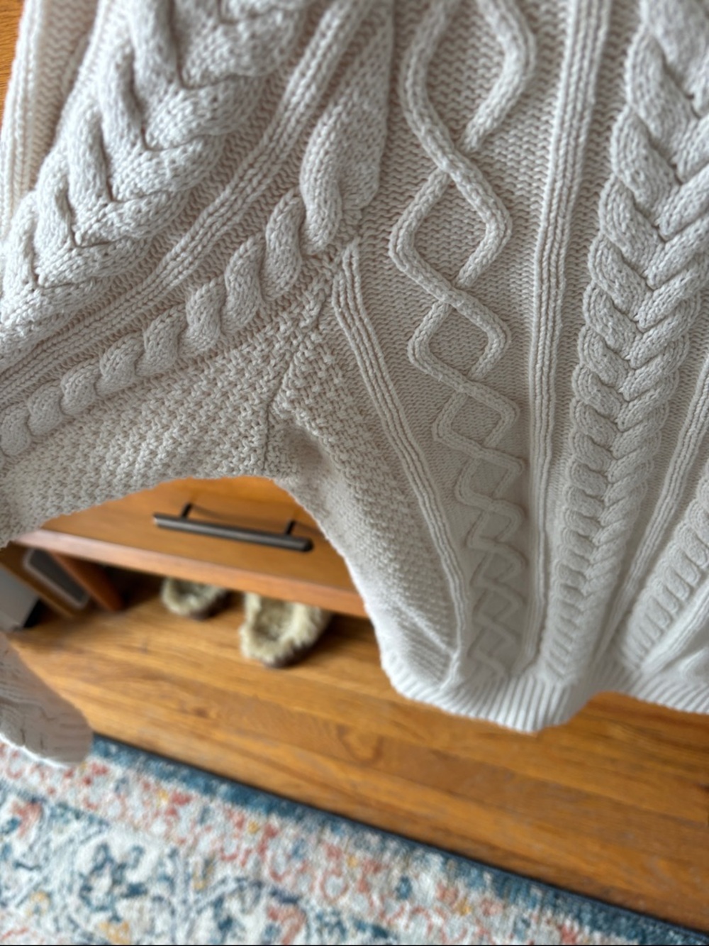 L.L. Bean Women’s Cream Cable Crewneck Sweater - Picture 4 of 6